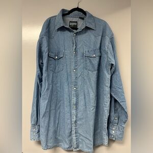 Men's Vintage Blue Denim Western Button Up with Pearl Snaps Size 2XLT
